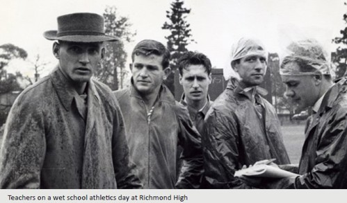 Teachers on a wet school athletics day at Richmond High